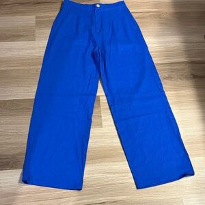 Love Tree Vibrant Blue Linen Blend Pants Large
